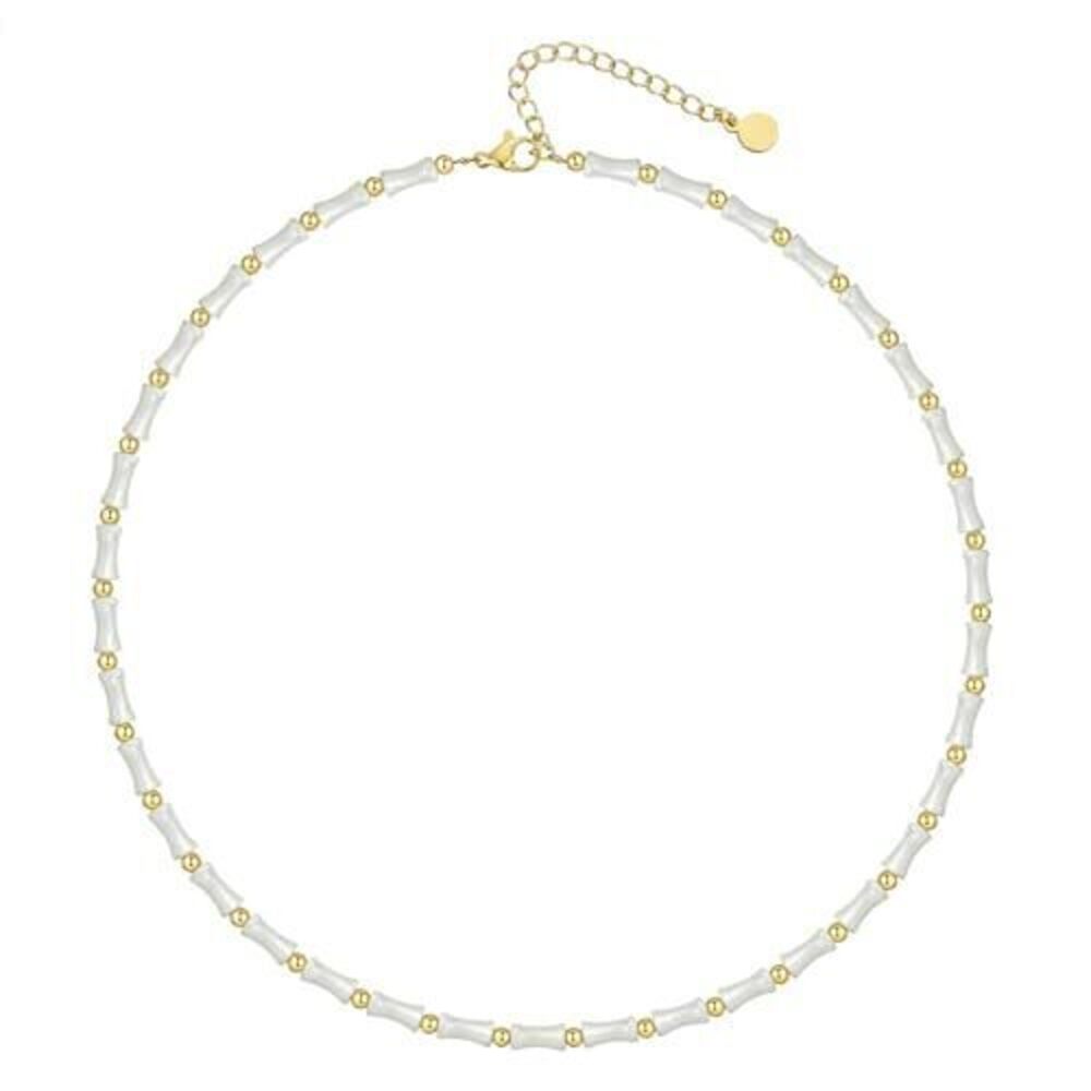 1985 Natural Mother of Pearl Beaded Necklace White Bamboo Gemstone Beach